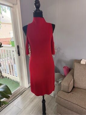 Leith Red Cold-Shoulder Midi Dress